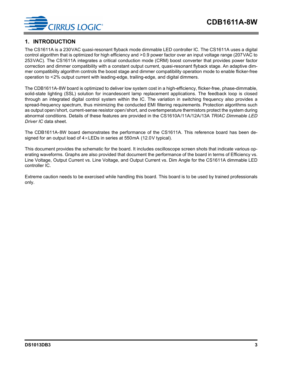 Introduction | Cirrus Logic CDB1611A-8W User Manual | Page 3 / 21
