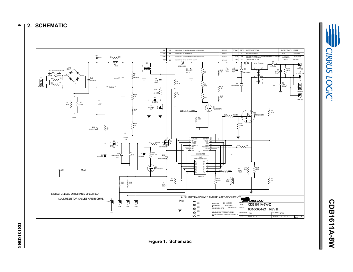 Schematic, Figure 1. schematic | Cirrus Logic CDB1611A-8W User Manual | Page 4 / 21