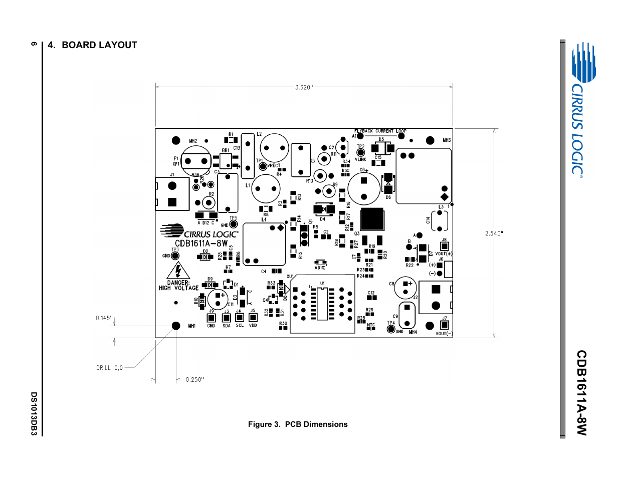 Board layout | Cirrus Logic CDB1611A-8W User Manual | Page 6 / 21