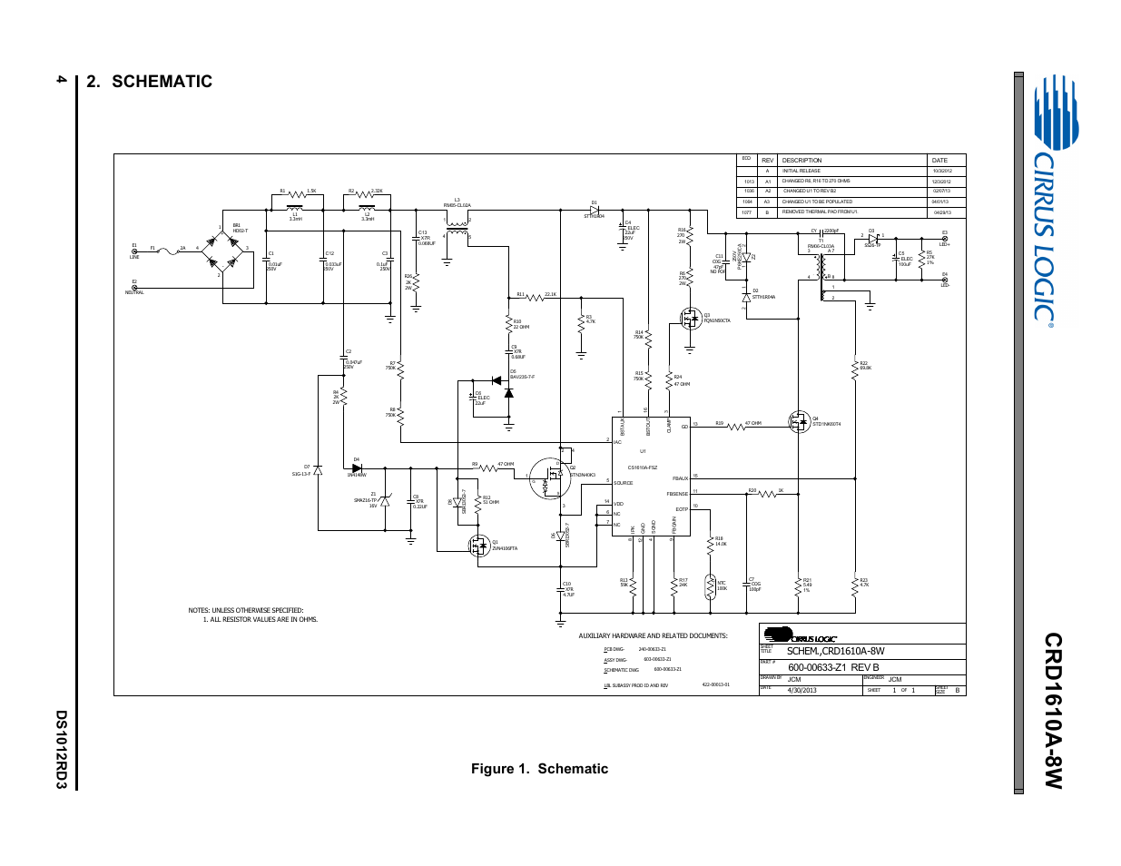 Schematic, Figure 1. schematic | Cirrus Logic CRD1610A-8W User Manual | Page 4 / 24