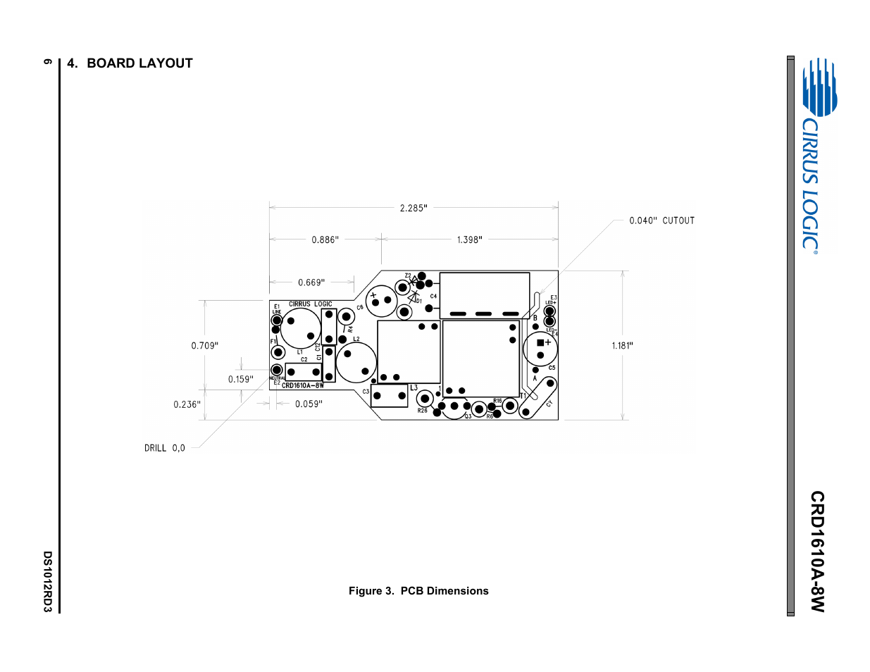 Board layout | Cirrus Logic CRD1610A-8W User Manual | Page 6 / 24