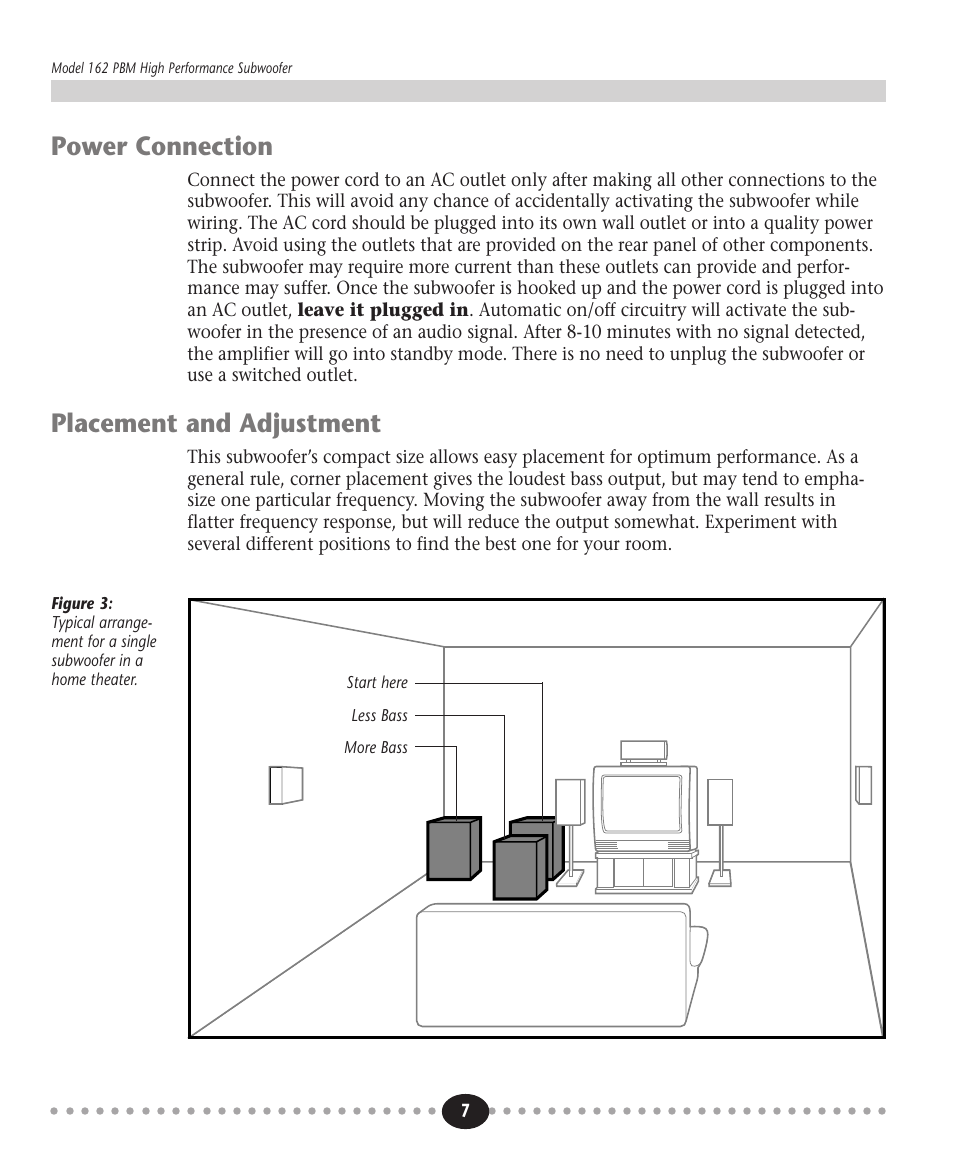 Tlantic, Power connection, Placement and adjustment | Atlantic Technology 162 PBM User Manual | Page 7 / 12