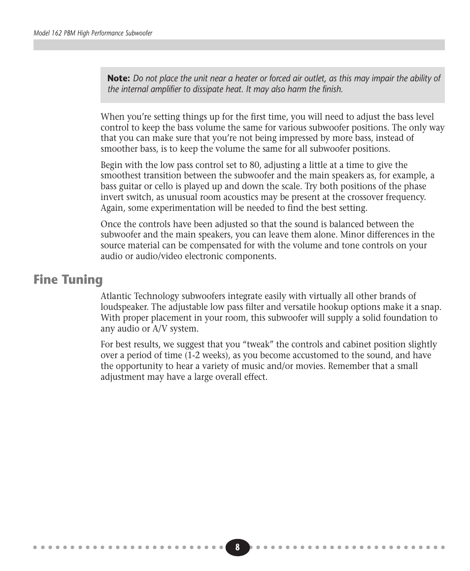 Tlantic, Fine tuning | Atlantic Technology 162 PBM User Manual | Page 8 / 12