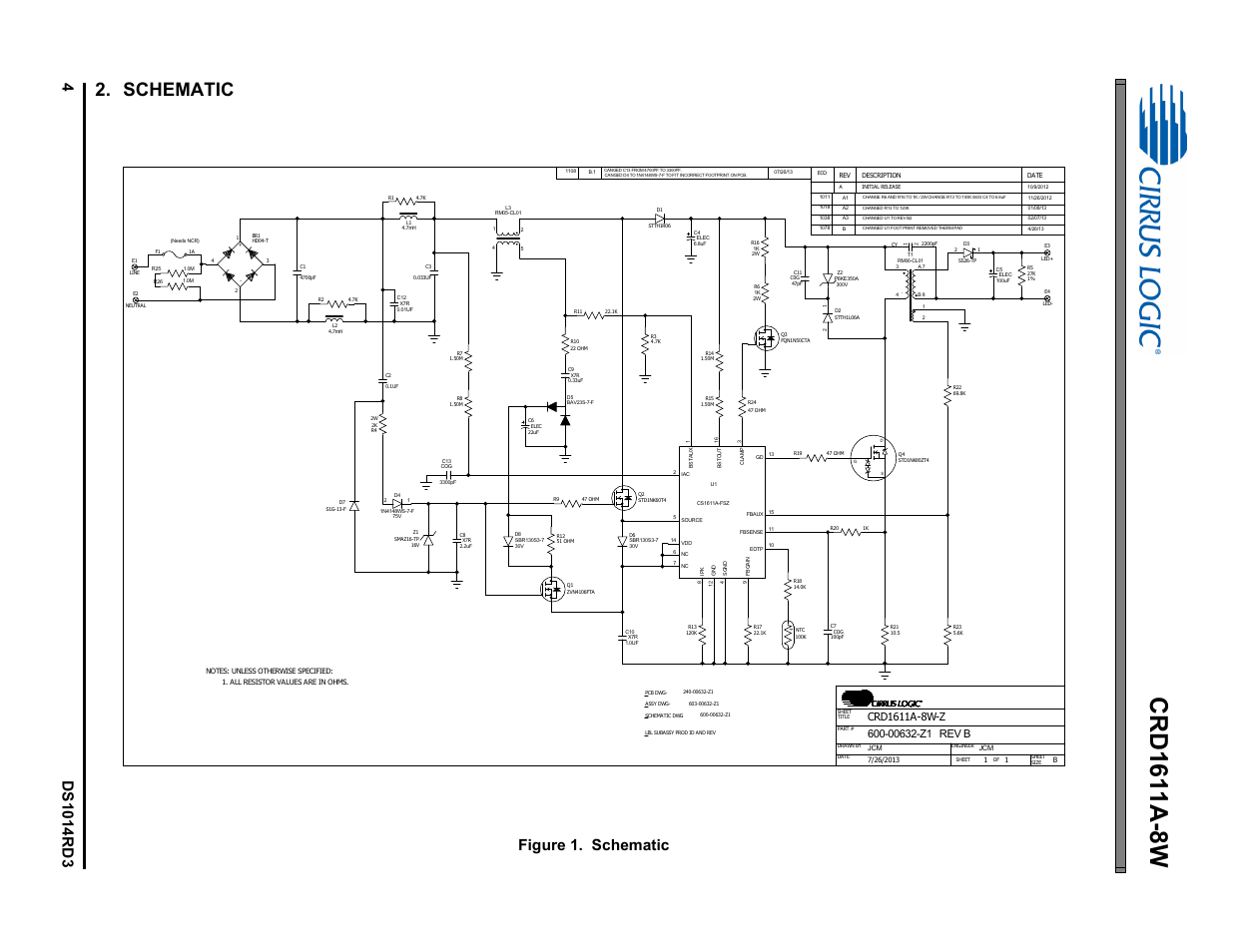 Schematic, Figure 1. schematic | Cirrus Logic CRD1611A-8W User Manual | Page 4 / 25