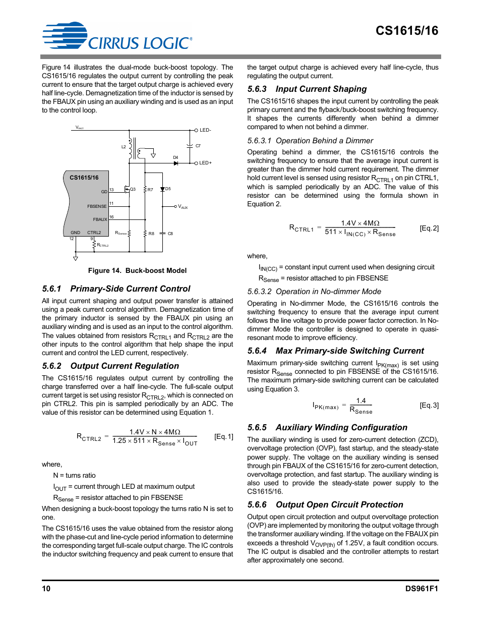 1 primary-side current control, 2 output current regulation, 3 input current shaping | 4 max primary-side switching current, 5 auxiliary winding configuration, 6 output open circuit protection | Cirrus Logic CS1616 User Manual | Page 10 / 16