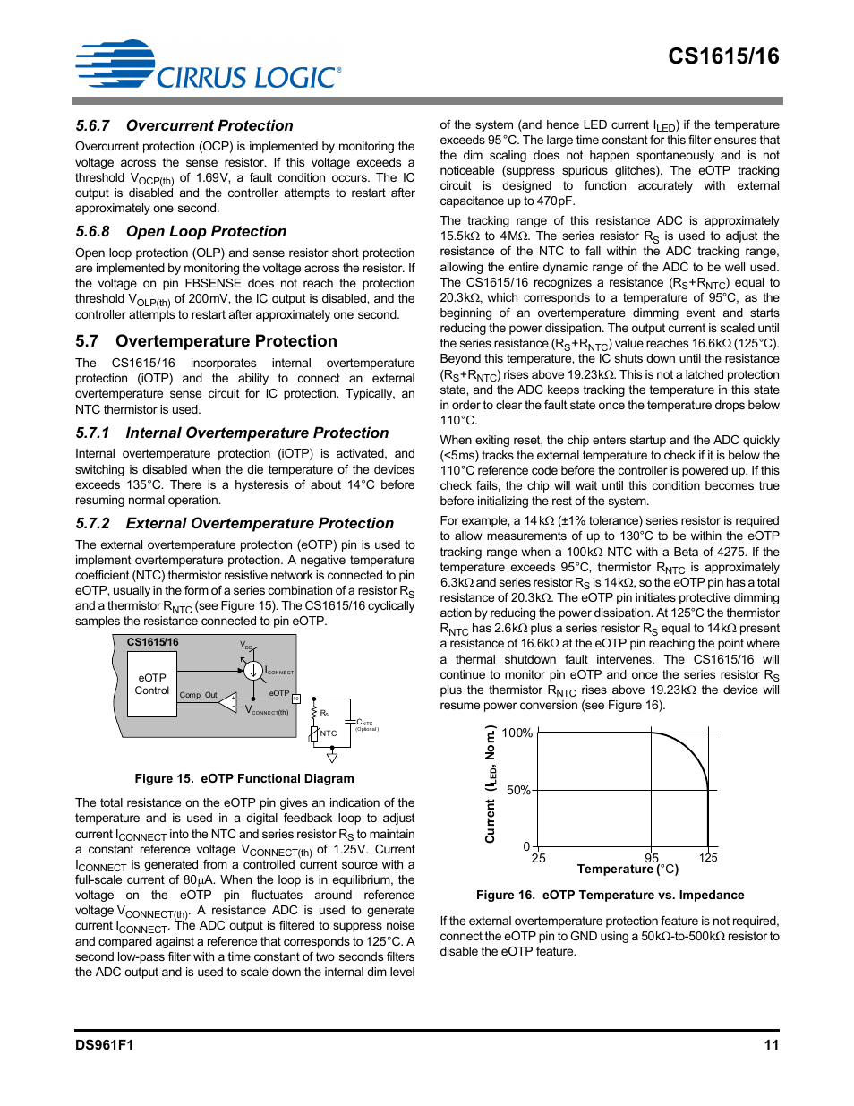 7 overcurrent protection, 8 open loop protection, 7 overtemperature protection | 1 internal overtemperature protection, 2 external overtemperature protection | Cirrus Logic CS1616 User Manual | Page 11 / 16