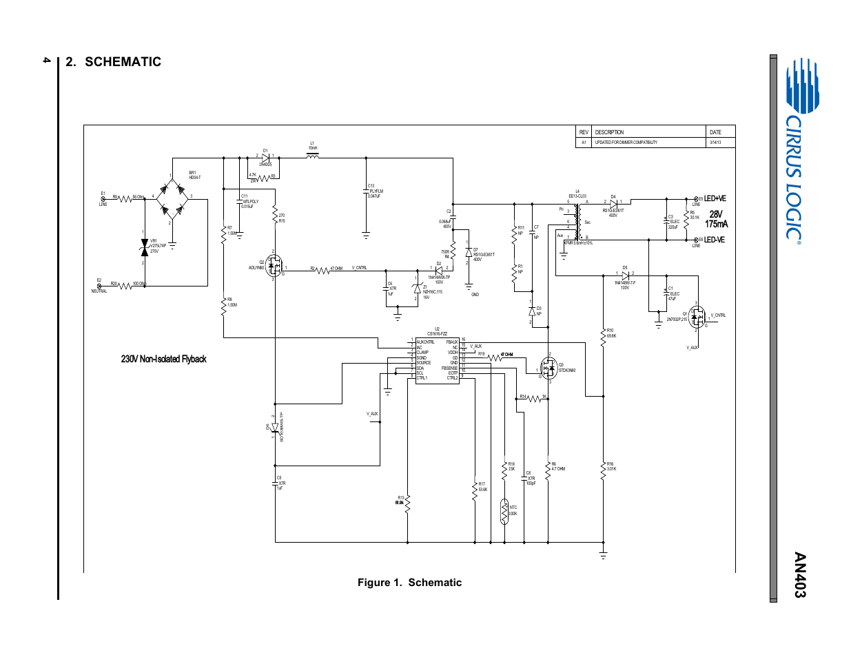 Schematic, An403, Figure 1. schematic | 9 1rq,vrodwhg )o\edfn 9 p | Cirrus Logic AN403 User Manual | Page 4 / 15