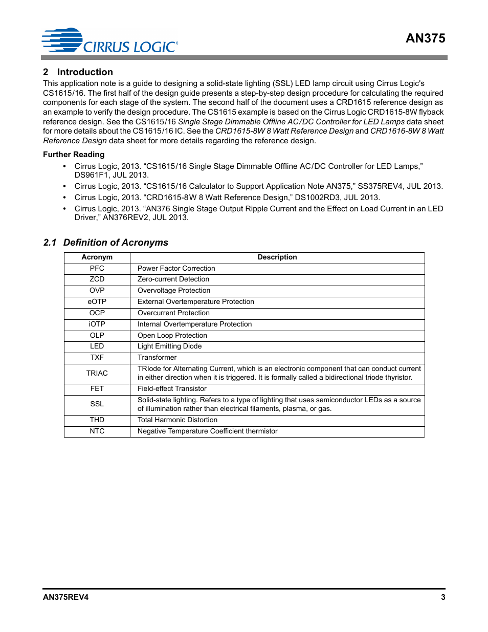 2 introduction, 1 definition of acronyms, An375 | Cirrus Logic AN375 User Manual | Page 3 / 27