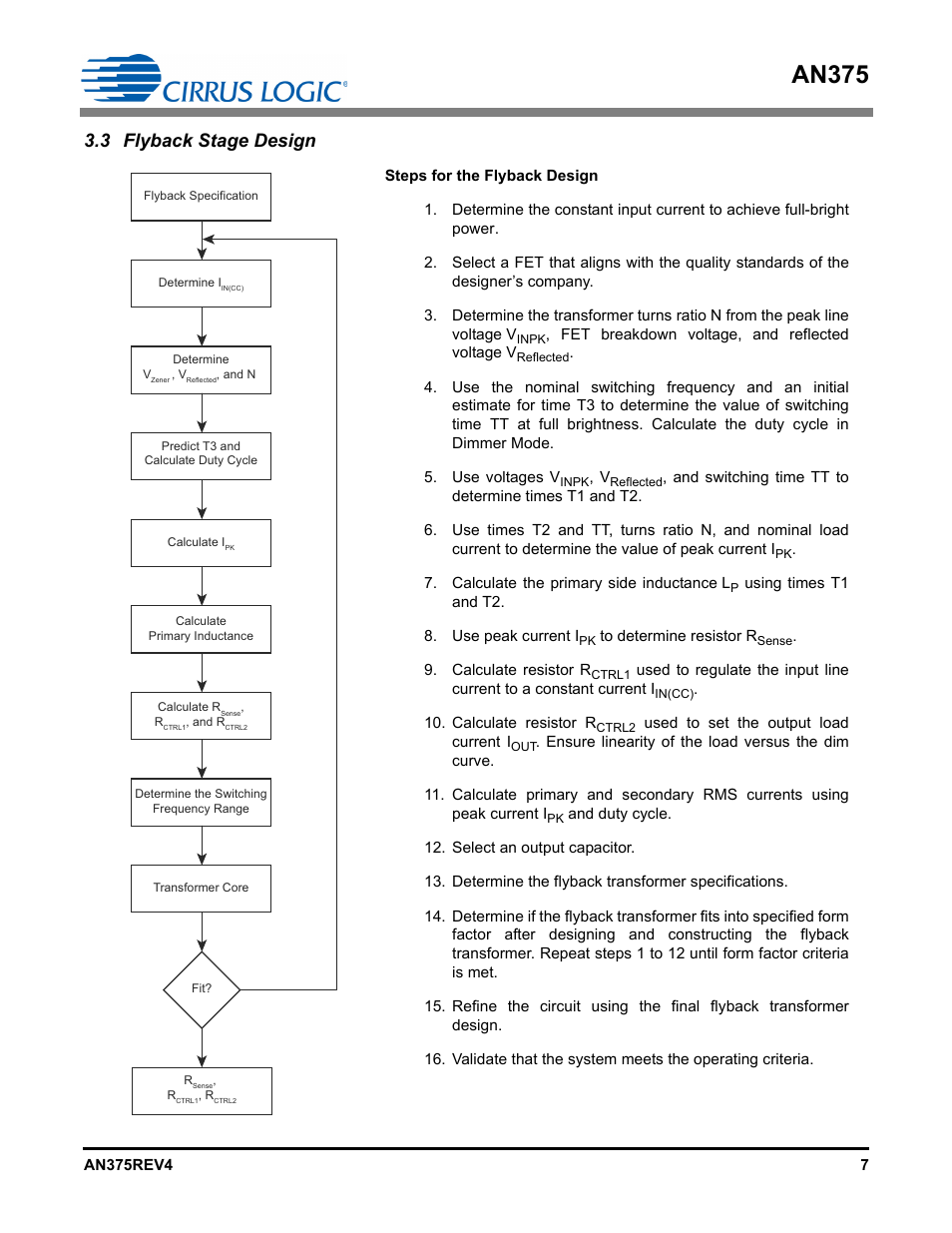 3 flyback stage design, An375 | Cirrus Logic AN375 User Manual | Page 7 / 27