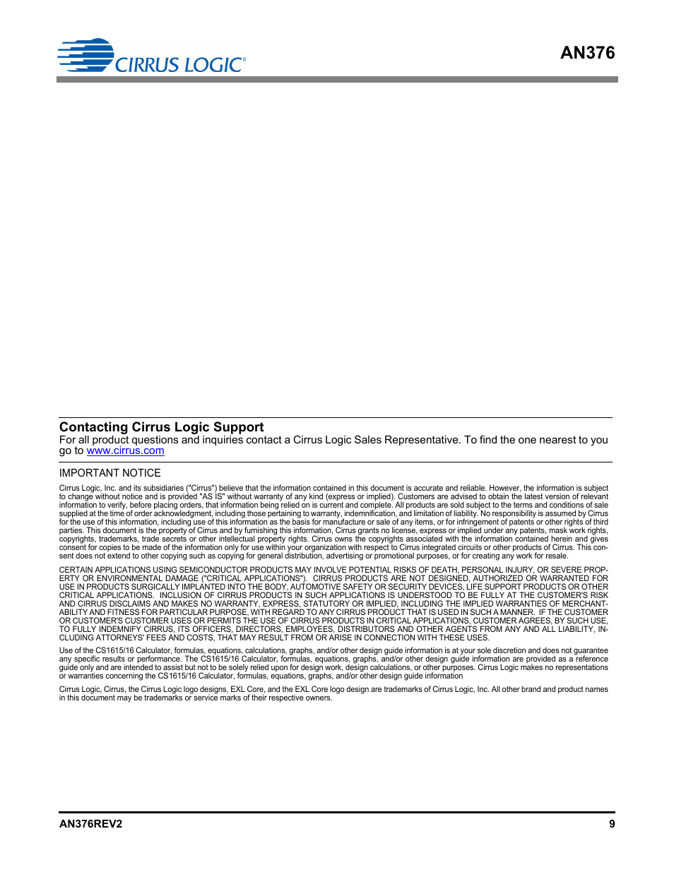 An376, Contacting cirrus logic support | Cirrus Logic AN376 User Manual | Page 9 / 9