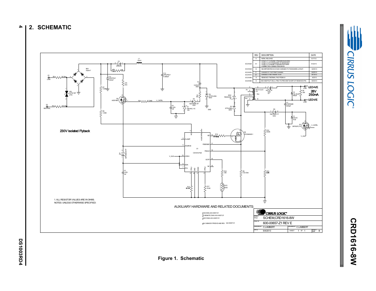 Schematic, Figure 1. schematic, 9 p | Cirrus Logic CRD1616-8W User Manual | Page 4 / 23