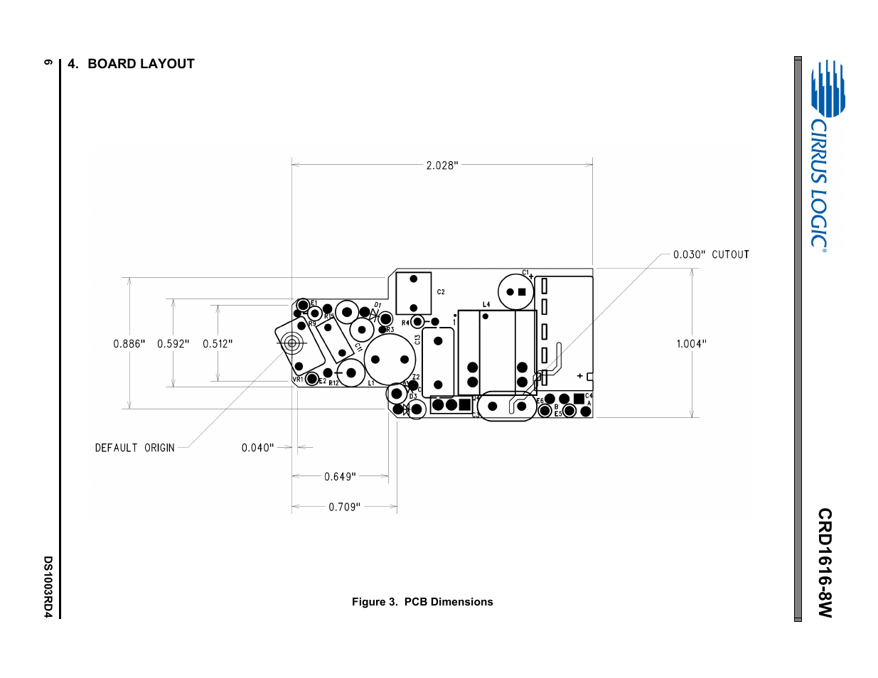 Board layout | Cirrus Logic CRD1616-8W User Manual | Page 6 / 23