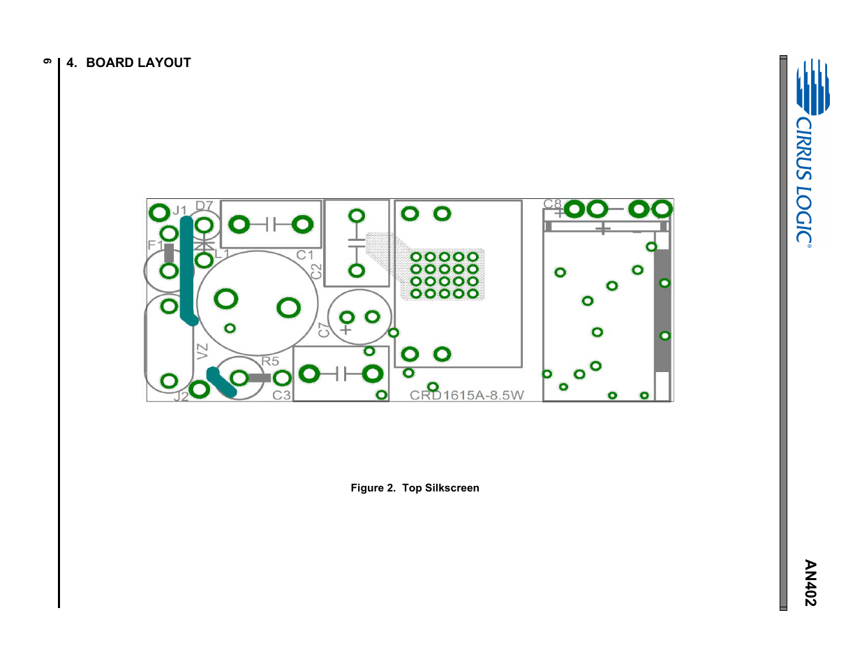 Board layout, An402 | Cirrus Logic AN402 User Manual | Page 6 / 14