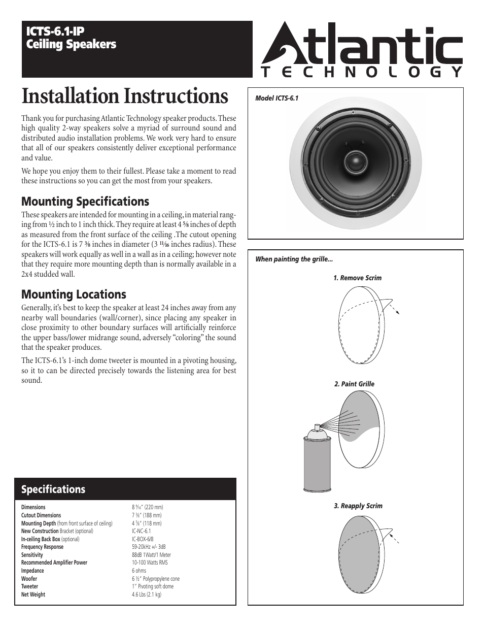 Atlantic Technology ICTS-6.1 User Manual | 2 pages