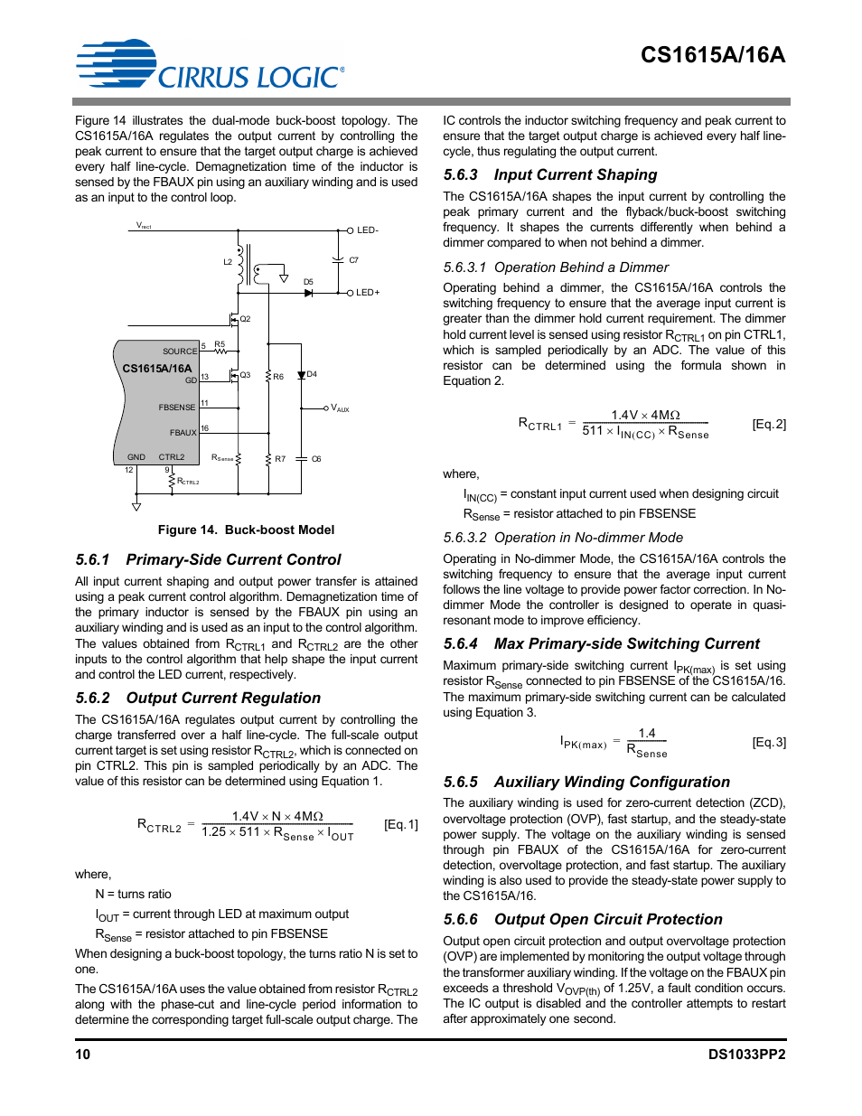 1 primary-side current control, 2 output current regulation, 3 input current shaping | 4 max primary-side switching current, 5 auxiliary winding configuration, 6 output open circuit protection | Cirrus Logic CS1616A User Manual | Page 10 / 16