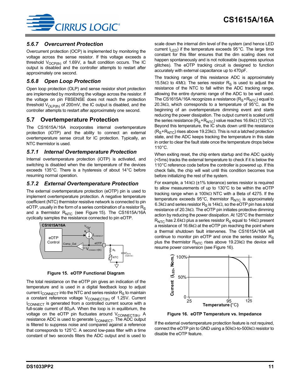 7 overcurrent protection, 8 open loop protection, 7 overtemperature protection | 1 internal overtemperature protection, 2 external overtemperature protection | Cirrus Logic CS1616A User Manual | Page 11 / 16