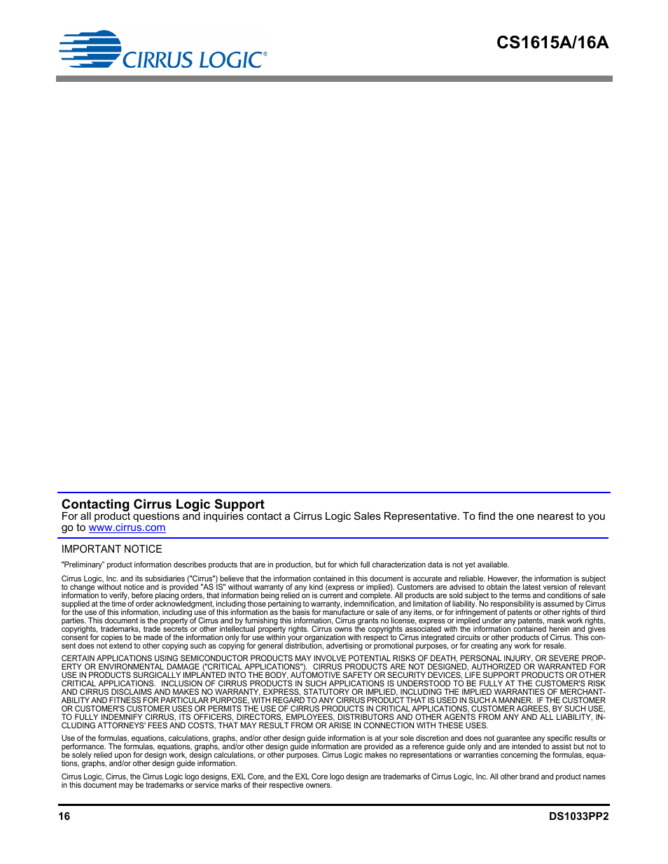 Contacting cirrus logic support | Cirrus Logic CS1616A User Manual | Page 16 / 16