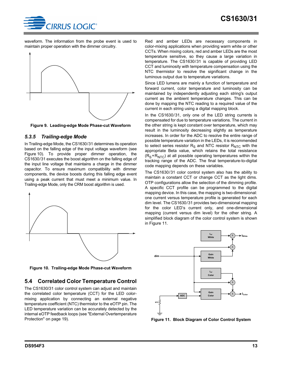 5 trailing-edge mode, Correlated color temperature control, 4 correlated color temperature control | Cirrus Logic CS1631 User Manual | Page 13 / 56