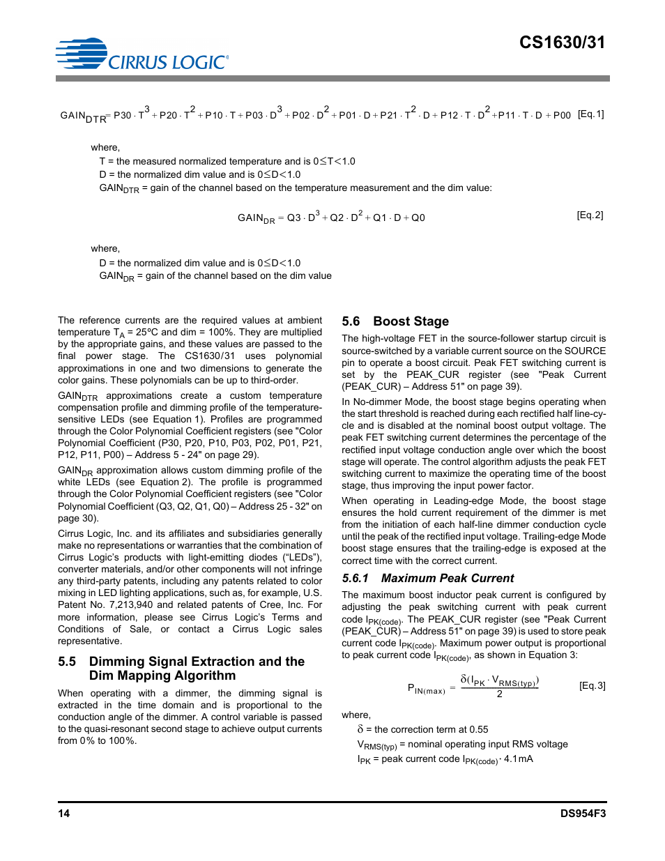 1 maximum peak current, Boost stage, 6 boost stage | Cirrus Logic CS1631 User Manual | Page 14 / 56