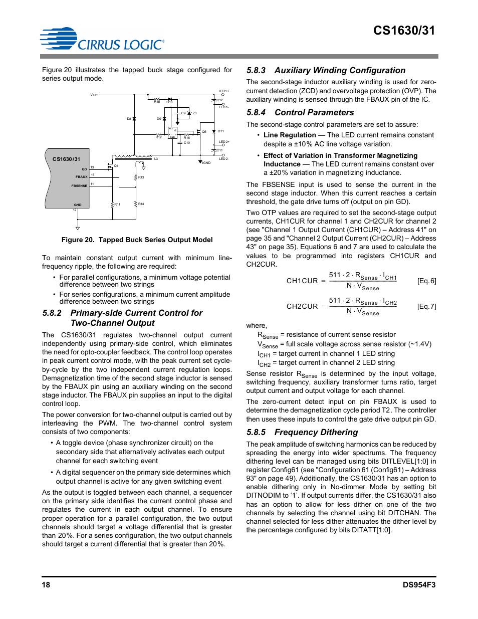 3 auxiliary winding configuration, 4 control parameters, 5 frequency dithering | Cirrus Logic CS1631 User Manual | Page 18 / 56
