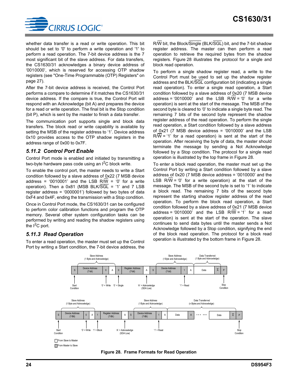 2 control port enable, 3 read operation, 2 control port enable 5.11.3 read operation | C port | Cirrus Logic CS1631 User Manual | Page 24 / 56