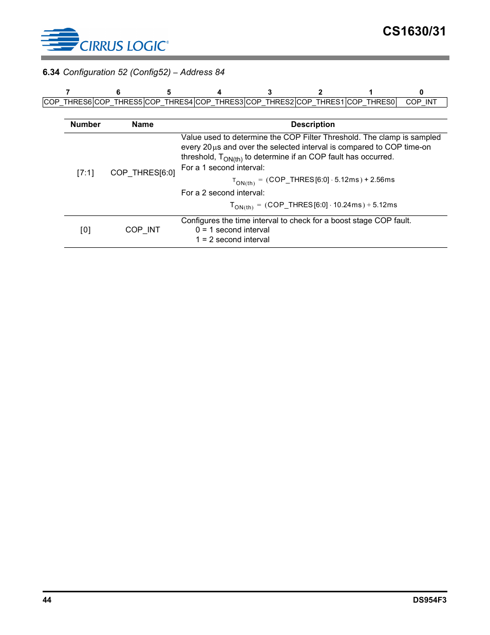 34 configuration 52 (config52) – address 84 | Cirrus Logic CS1631 User Manual | Page 44 / 56