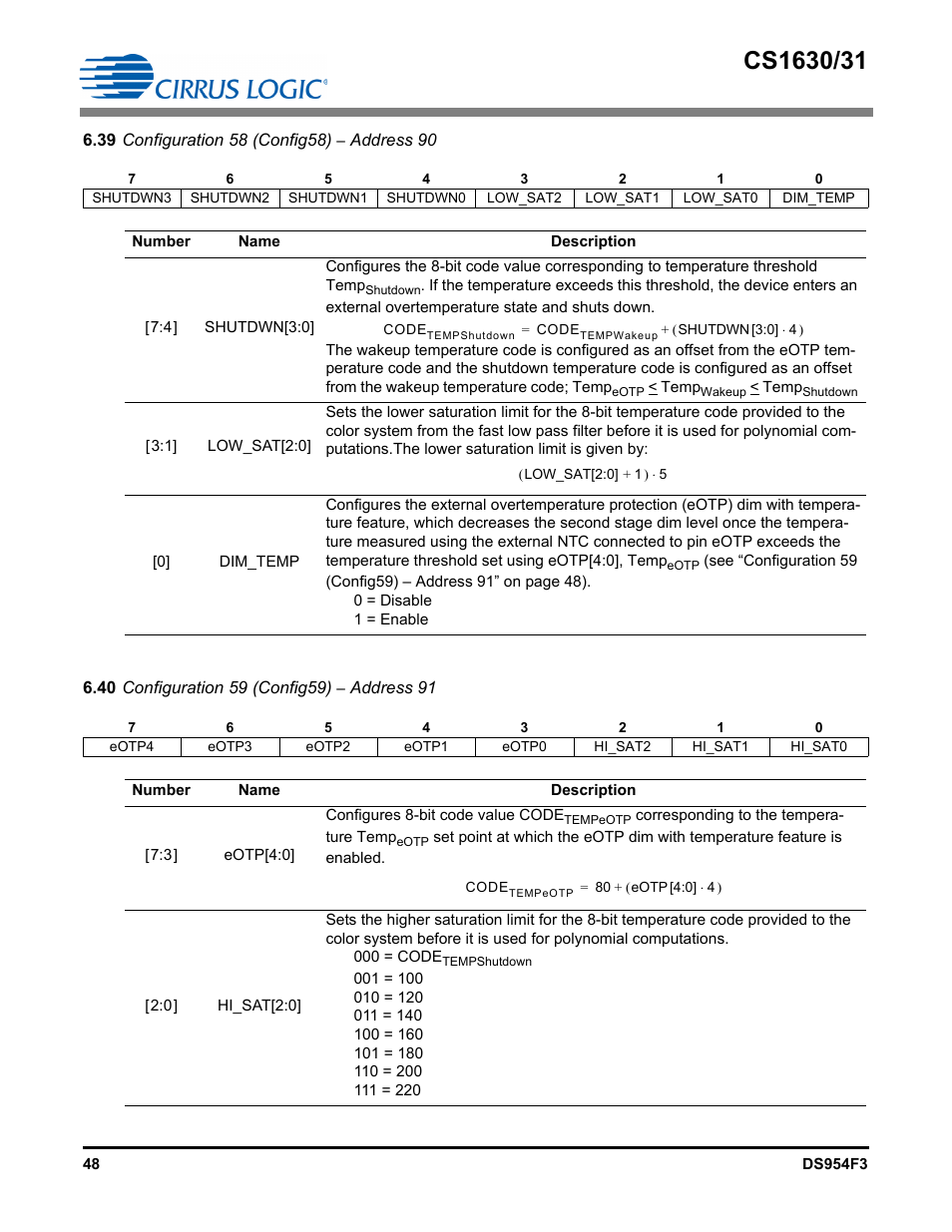 See "configuration 59, Configuration 58 (config58) – address | Cirrus Logic CS1631 User Manual | Page 48 / 56