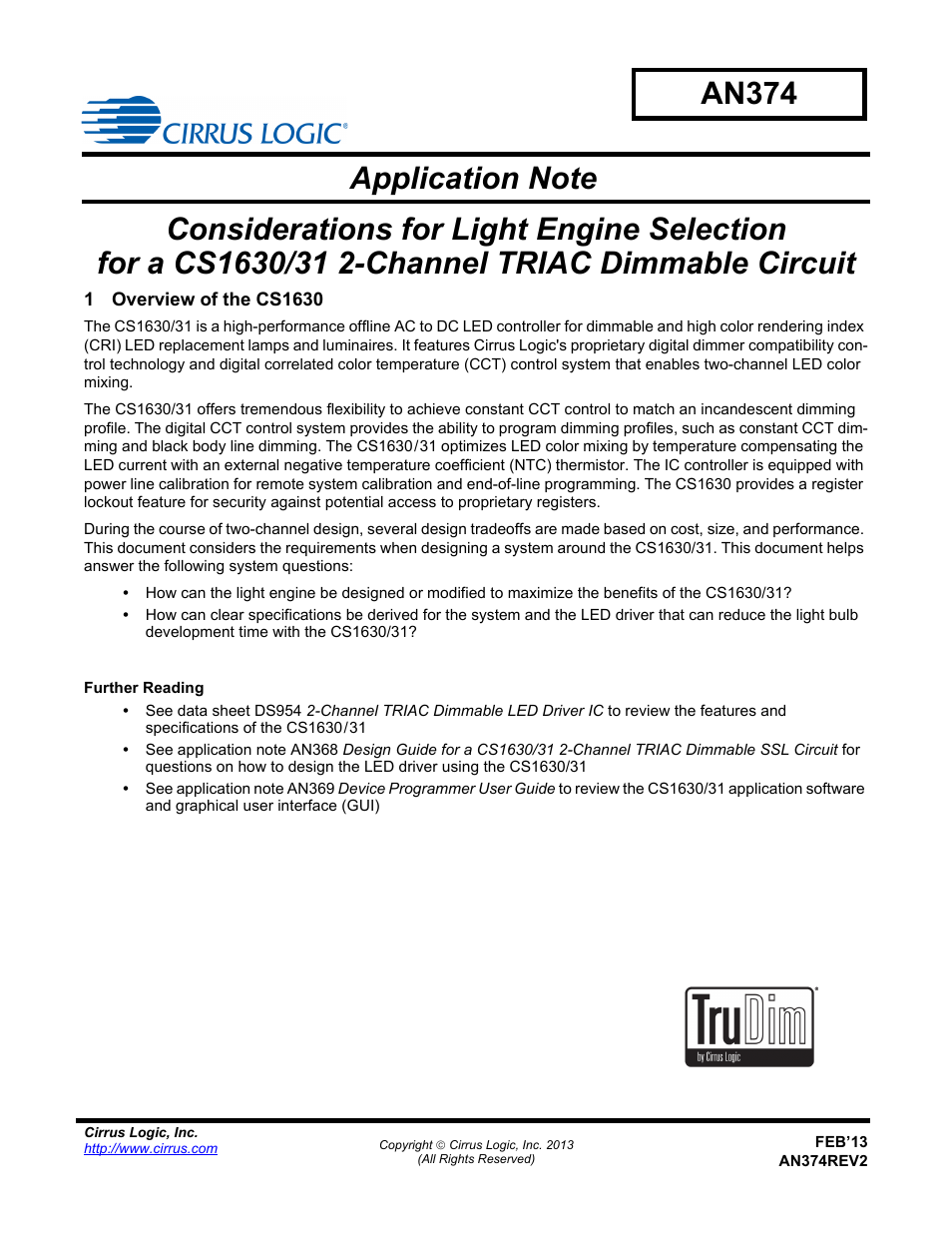 Cirrus Logic AN374 User Manual | 35 pages
