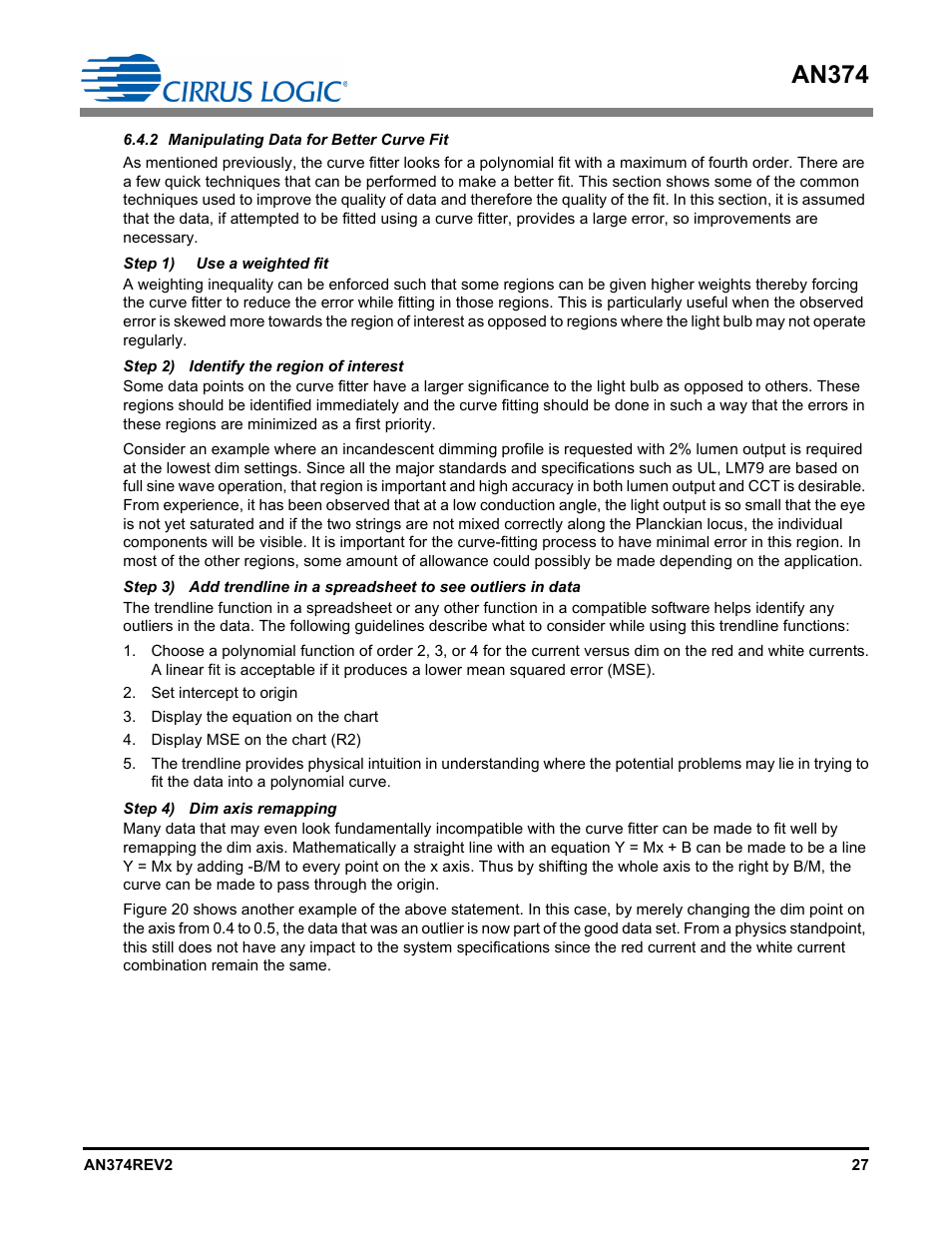 2 manipulating data for better curve fit, An374 | Cirrus Logic AN374 User Manual | Page 27 / 35