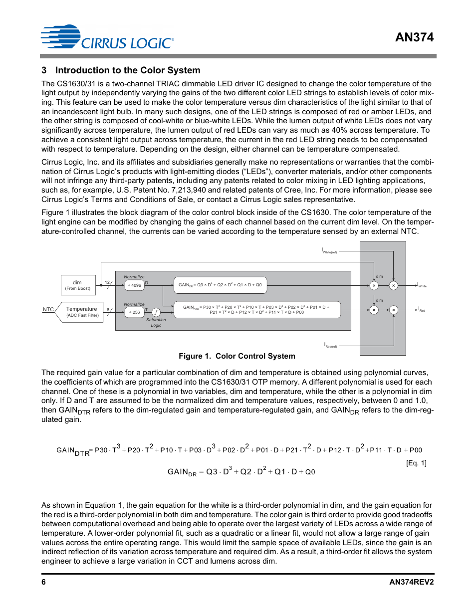 3 introduction to the color system, An374, Figure 1. color control system | Gain, Q3 = d, Q2 d, Q1 d | Cirrus Logic AN374 User Manual | Page 6 / 35