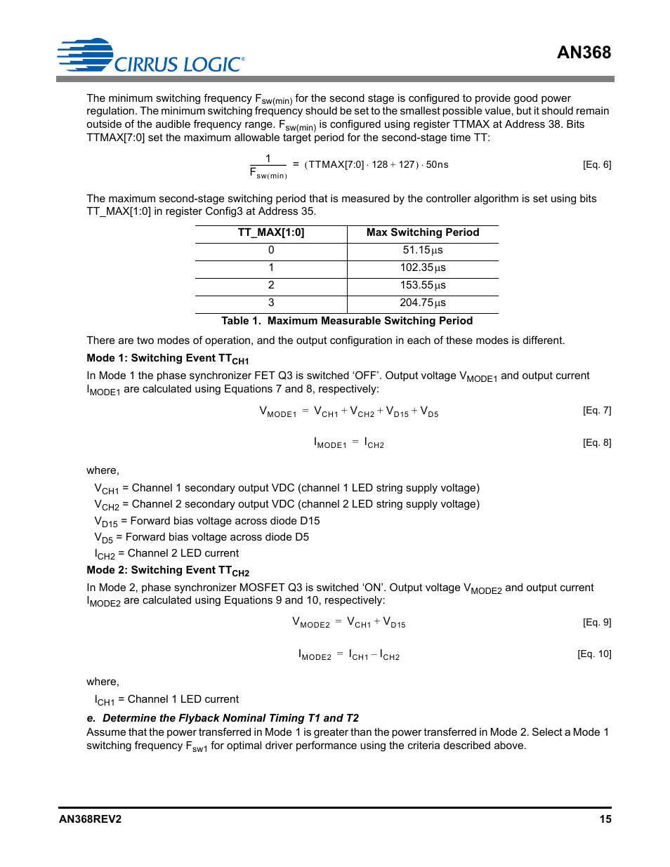E. determine the flyback nominal timing t1 and t2, An368 | Cirrus Logic AN368 User Manual | Page 15 / 80