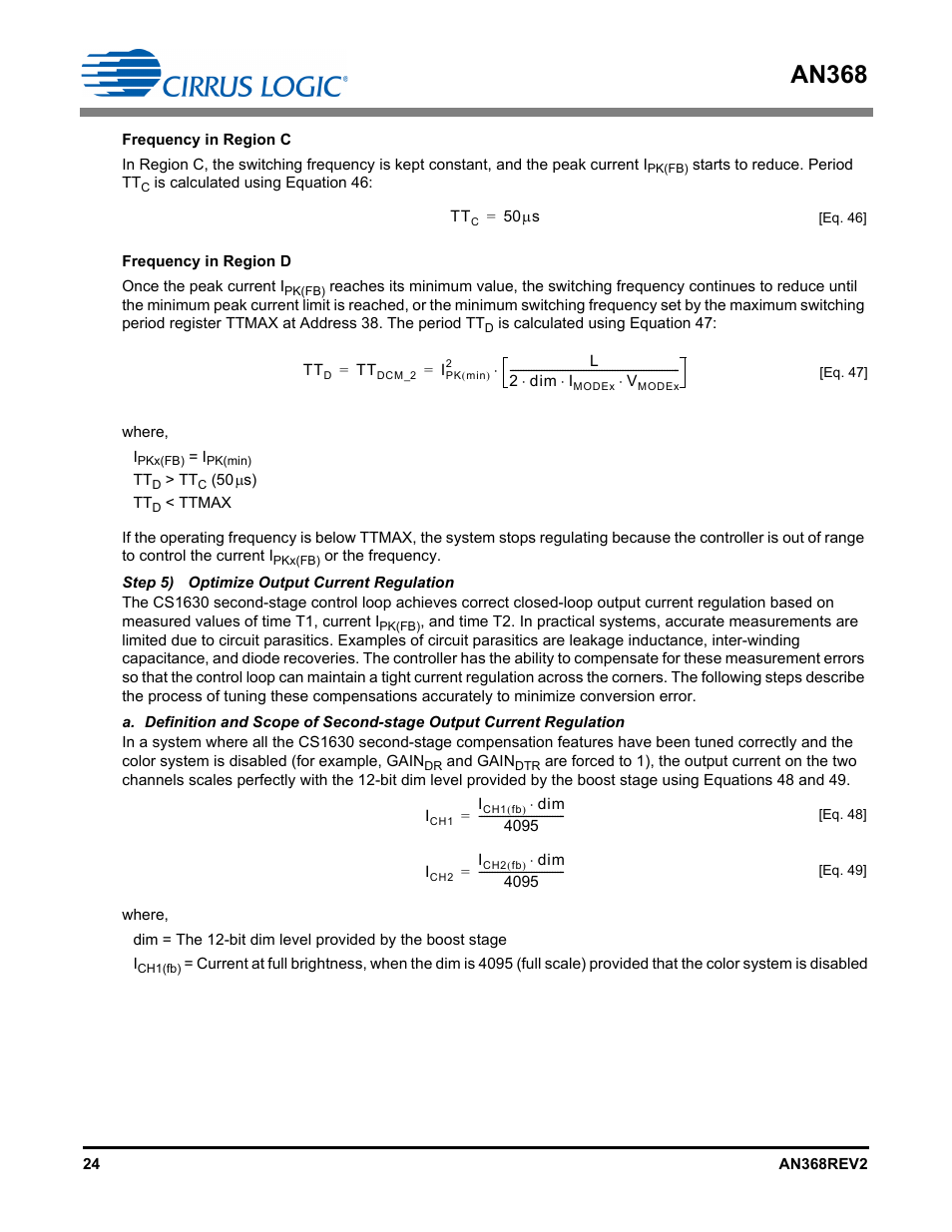 Step 5) optimize output current regulation, 5 optimize, 47, resp | 47 mu, An368 | Cirrus Logic AN368 User Manual | Page 24 / 80
