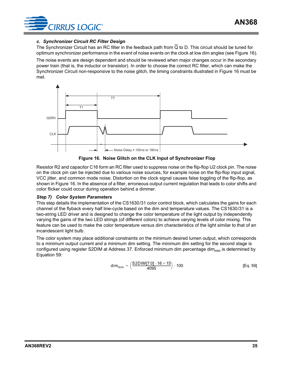 C. synchronizer circuit rc filter design, Step 7) color system parameters, An368 | Cirrus Logic AN368 User Manual | Page 35 / 80