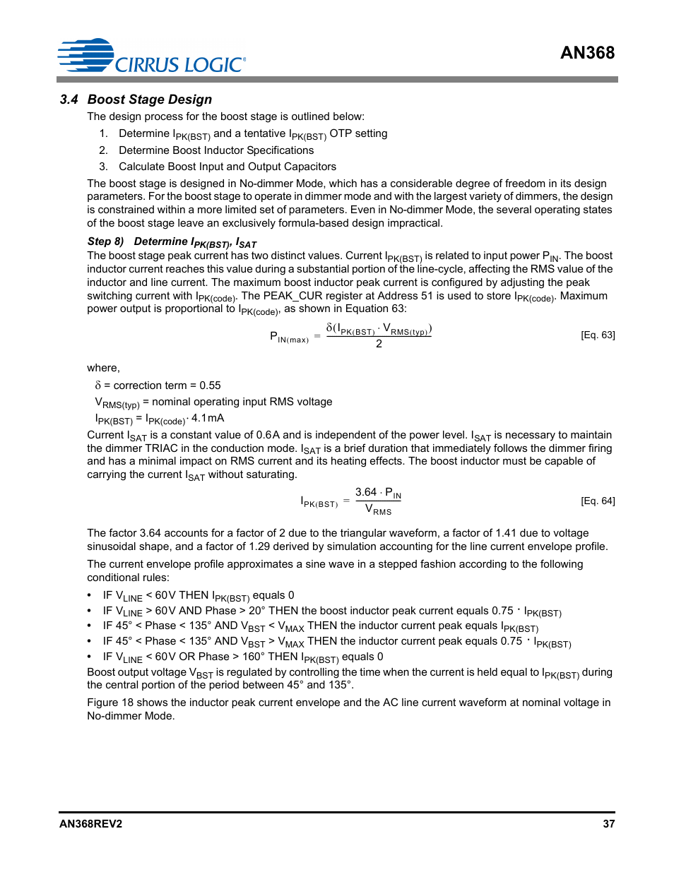 4 boost stage design, Step 8) determine i, Pk(bst) | An368 | Cirrus Logic AN368 User Manual | Page 37 / 80