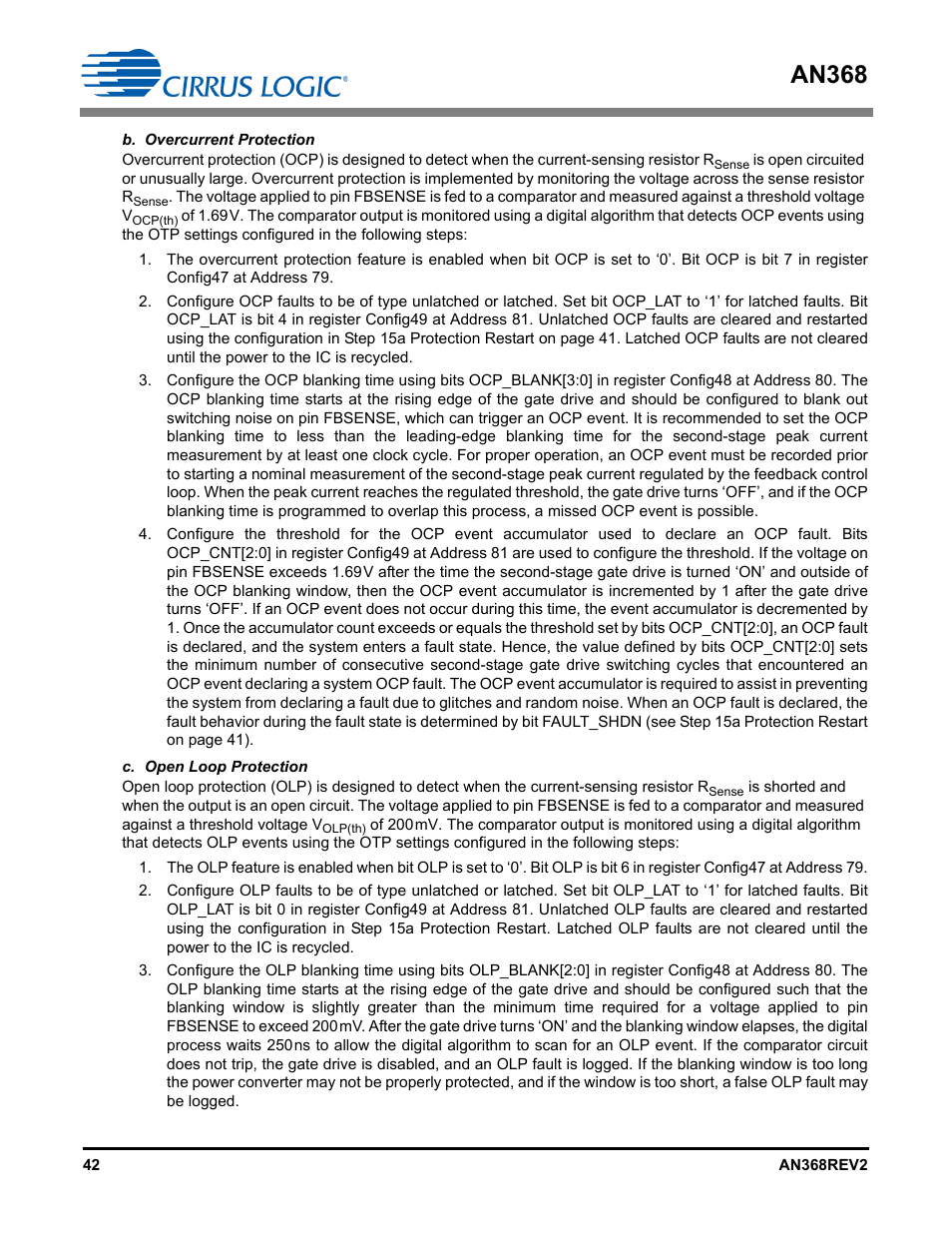 B. overcurrent protection c. open loop protection, An368 | Cirrus Logic AN368 User Manual | Page 42 / 80