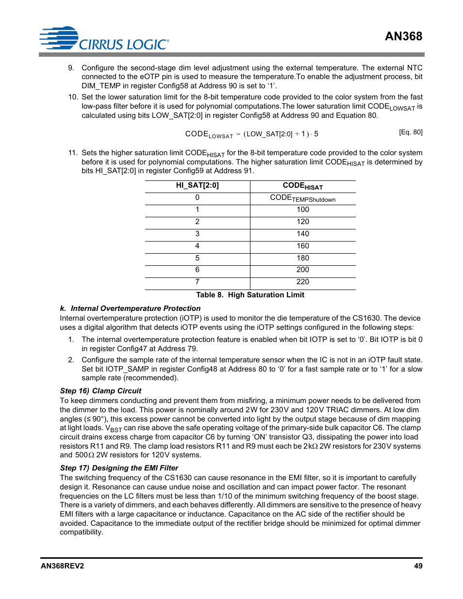 K. internal overtemperature protection, An368 | Cirrus Logic AN368 User Manual | Page 49 / 80