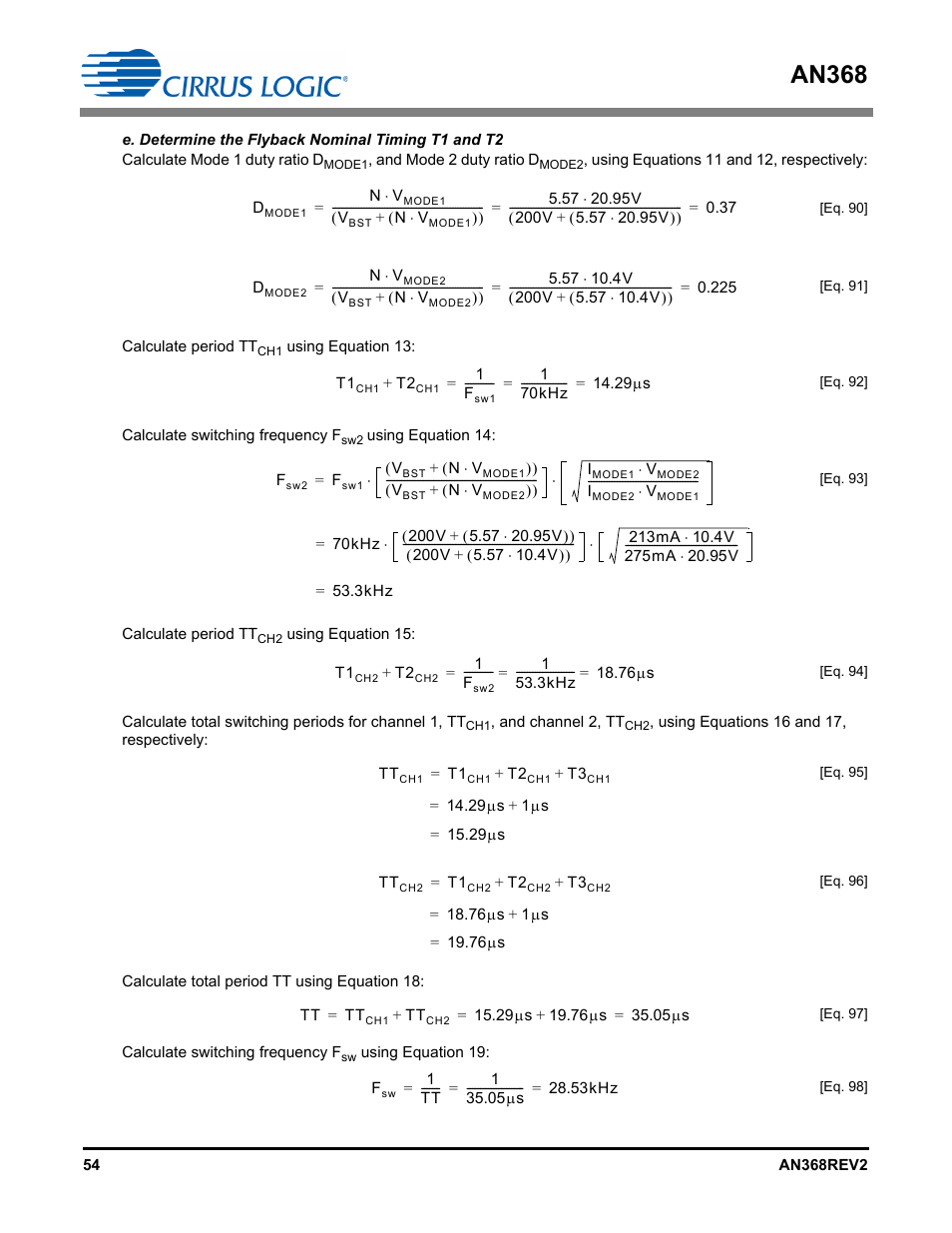 E. determine the flyback nominal timing t1 and t2, An368 | Cirrus Logic AN368 User Manual | Page 54 / 80