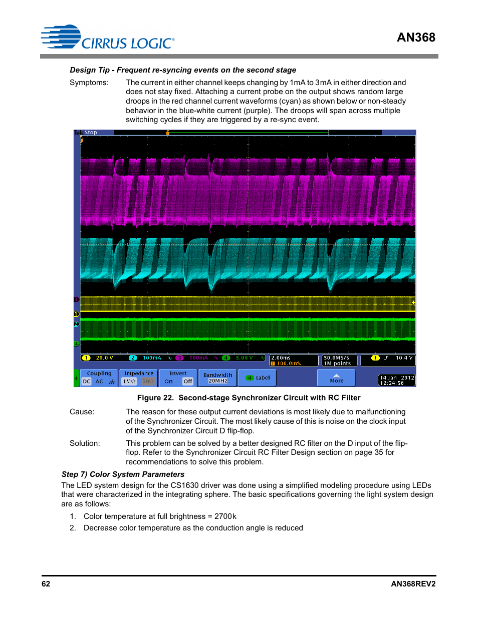 Step 7) color system parameters, An368 | Cirrus Logic AN368 User Manual | Page 62 / 80