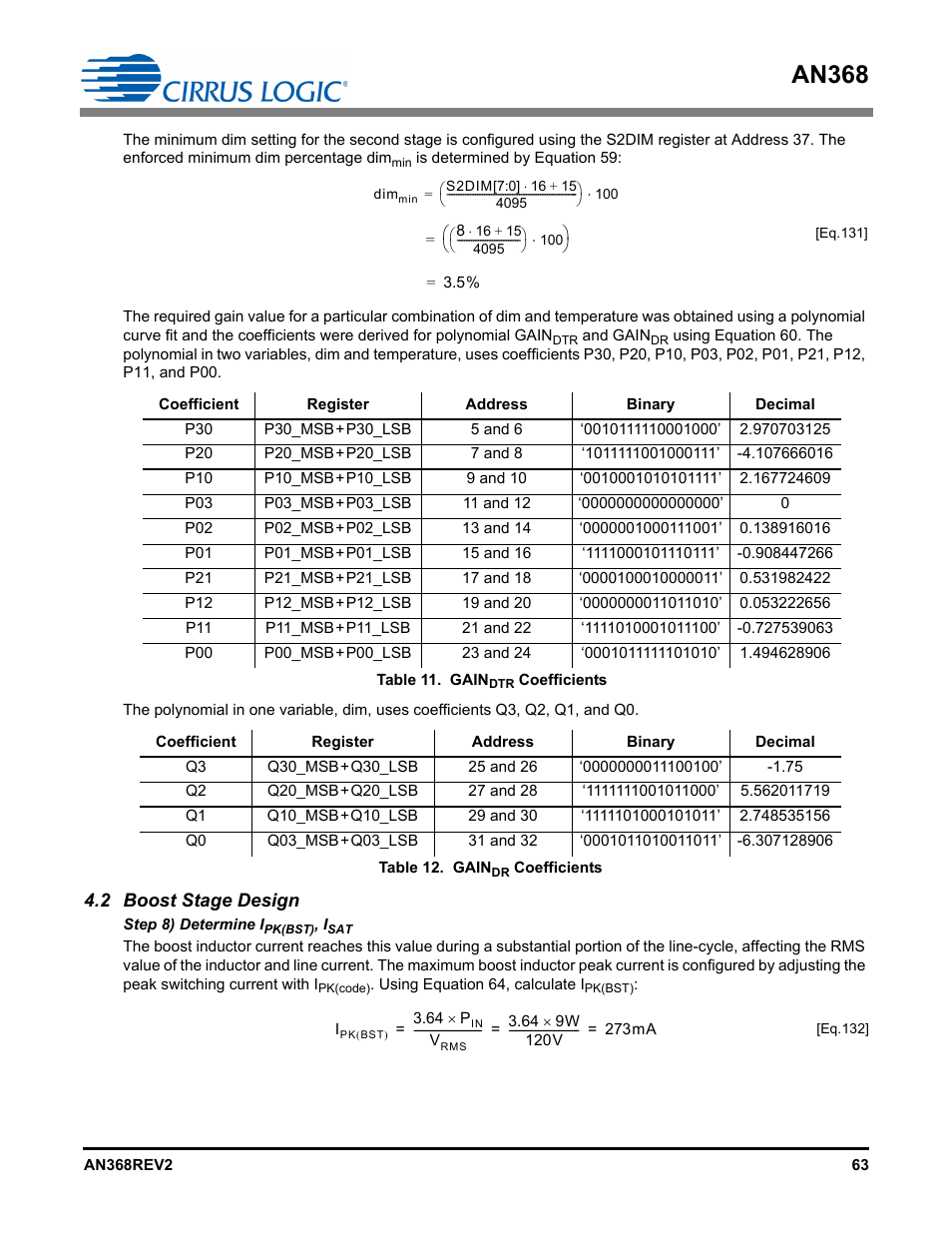 2 boost stage design, Step 8) determine i, An368 | Cirrus Logic AN368 User Manual | Page 63 / 80