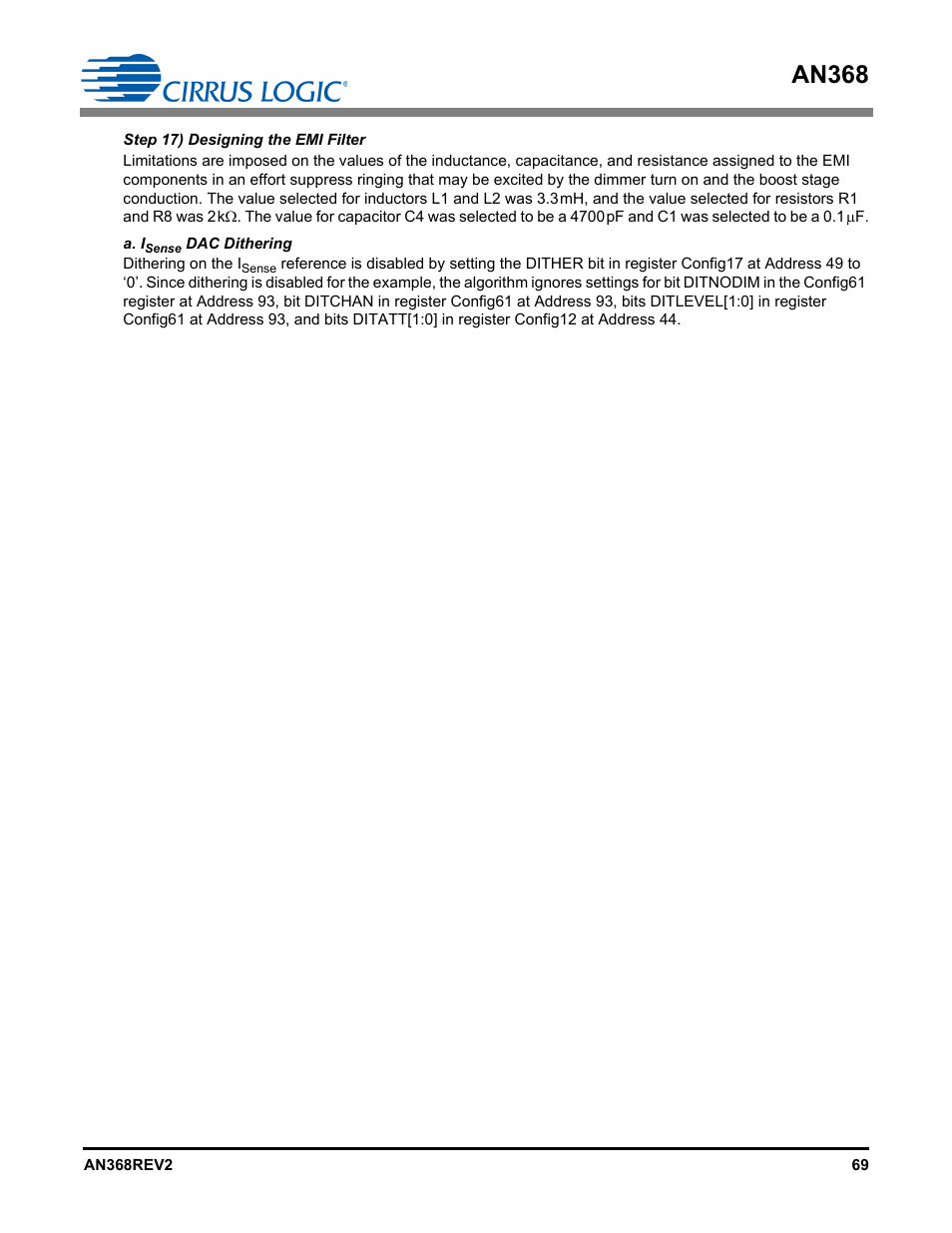 Step 17) designing the emi filter, A. i, Sense | An368 | Cirrus Logic AN368 User Manual | Page 69 / 80