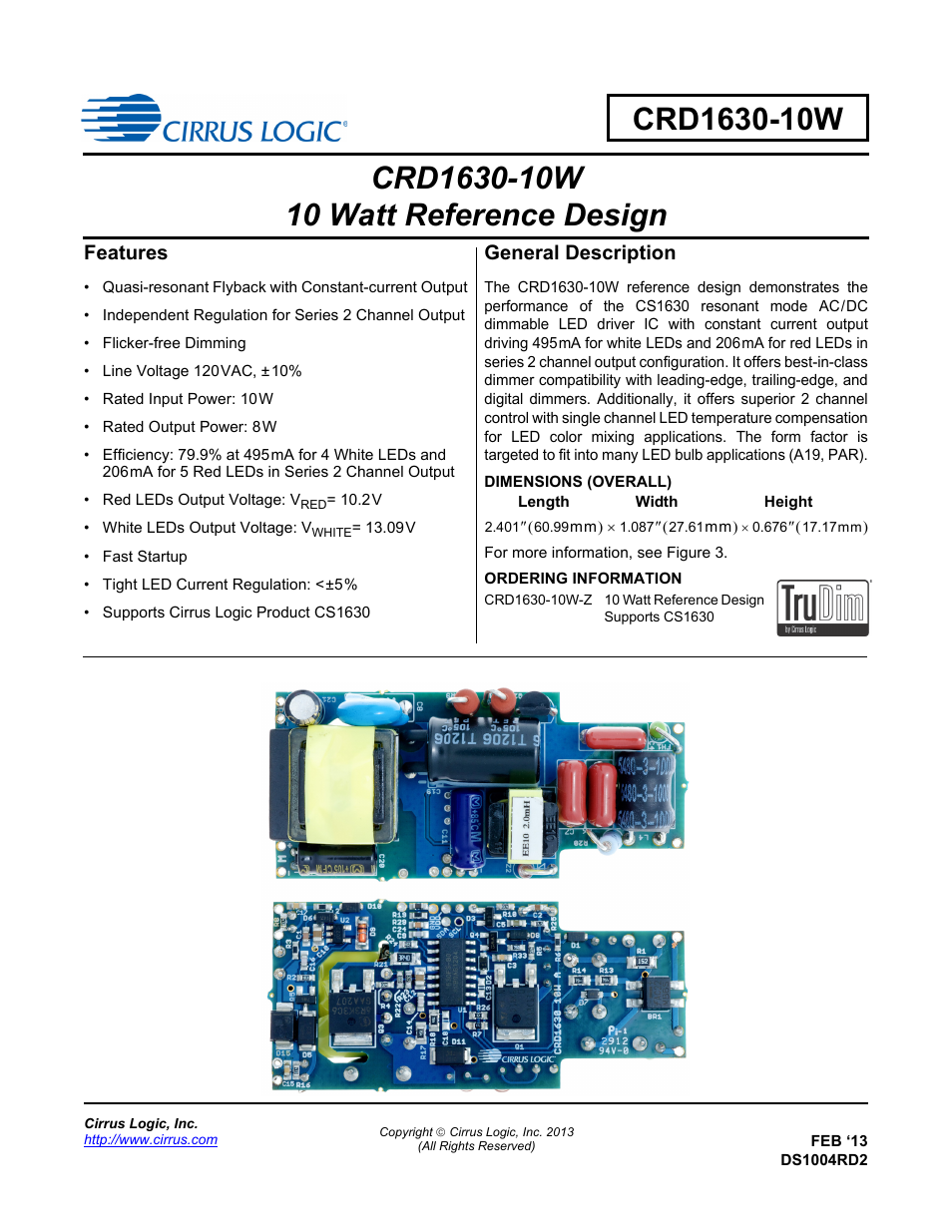 Cirrus Logic CRD1630-10W User Manual | 24 pages