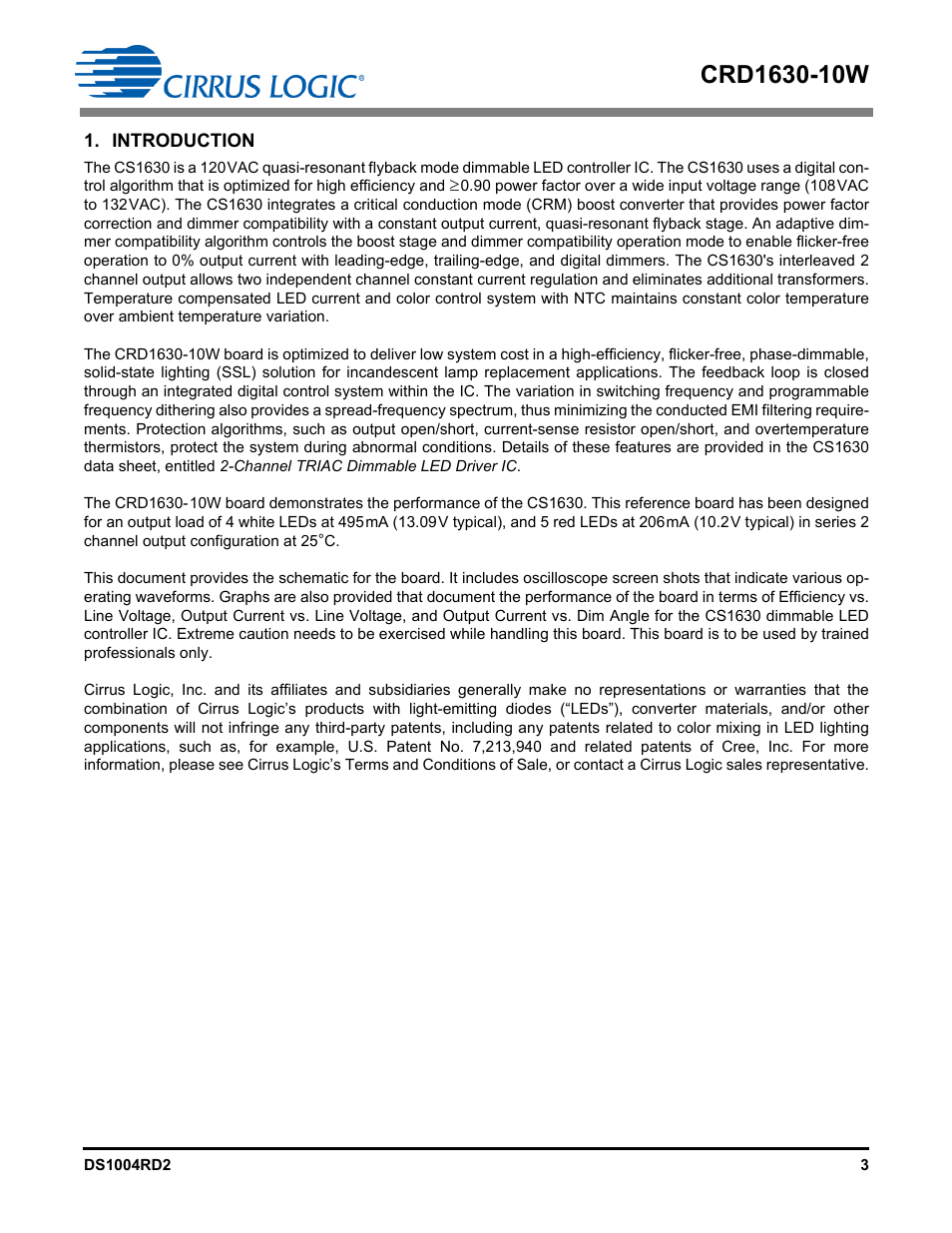 Introduction | Cirrus Logic CRD1630-10W User Manual | Page 3 / 24