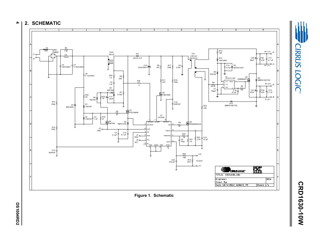 Schematic, Figure 1. schematic | Cirrus Logic CRD1630-10W User Manual | Page 4 / 24