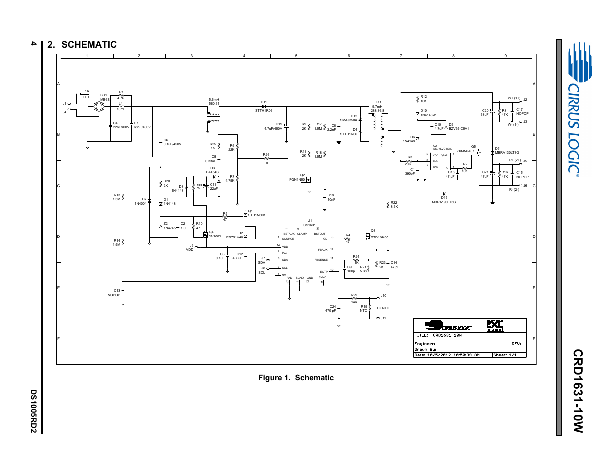 Schematic, Figure 1. schematic | Cirrus Logic CRD1631-10W User Manual | Page 4 / 25