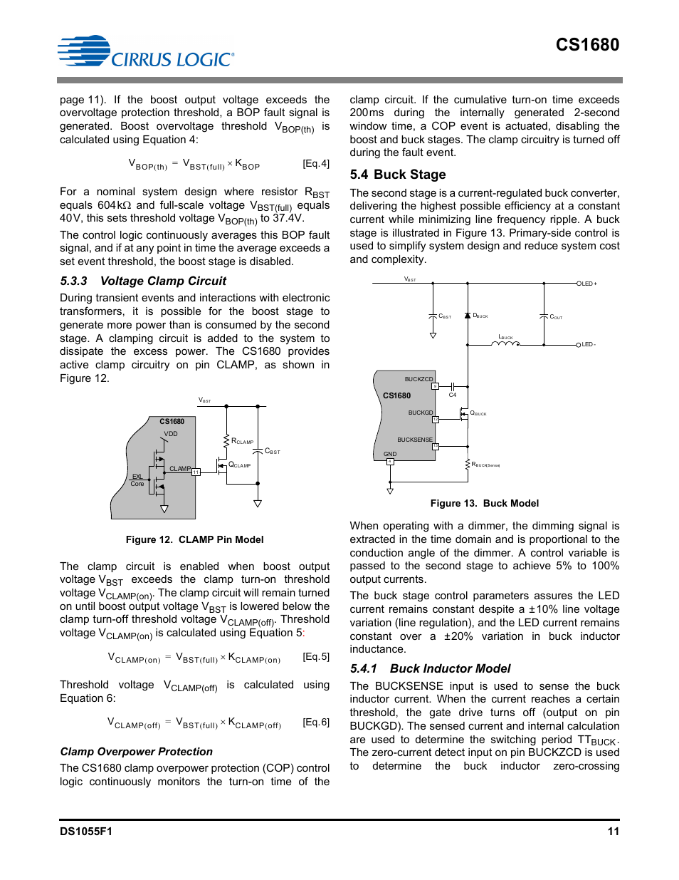 3 voltage clamp circuit, 4 buck stage, 1 buck inductor model | Figure 13 on, Cs1680 | Cirrus Logic CS1680 User Manual | Page 11 / 16