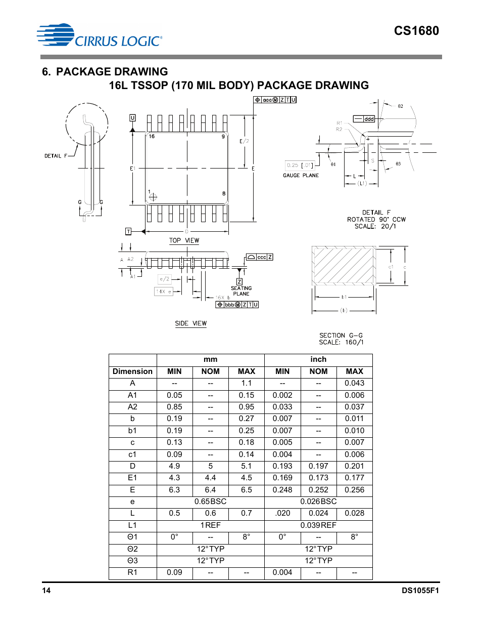 Package drawing, Cs1680 | Cirrus Logic CS1680 User Manual | Page 14 / 16