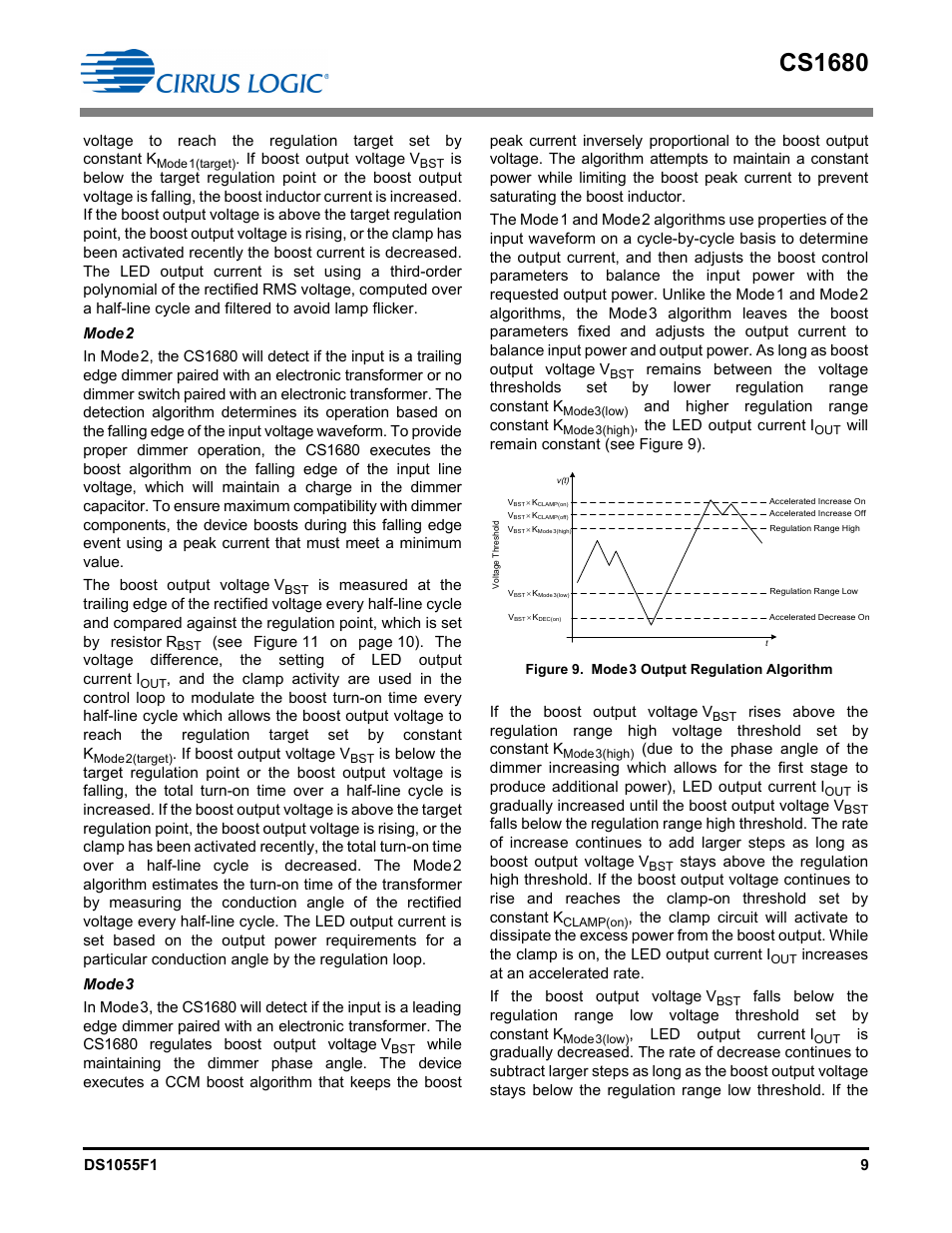 Cs1680, If boost output voltage v, And higher regulation range constant k | The led output current i, Led output current i | Cirrus Logic CS1680 User Manual | Page 9 / 16