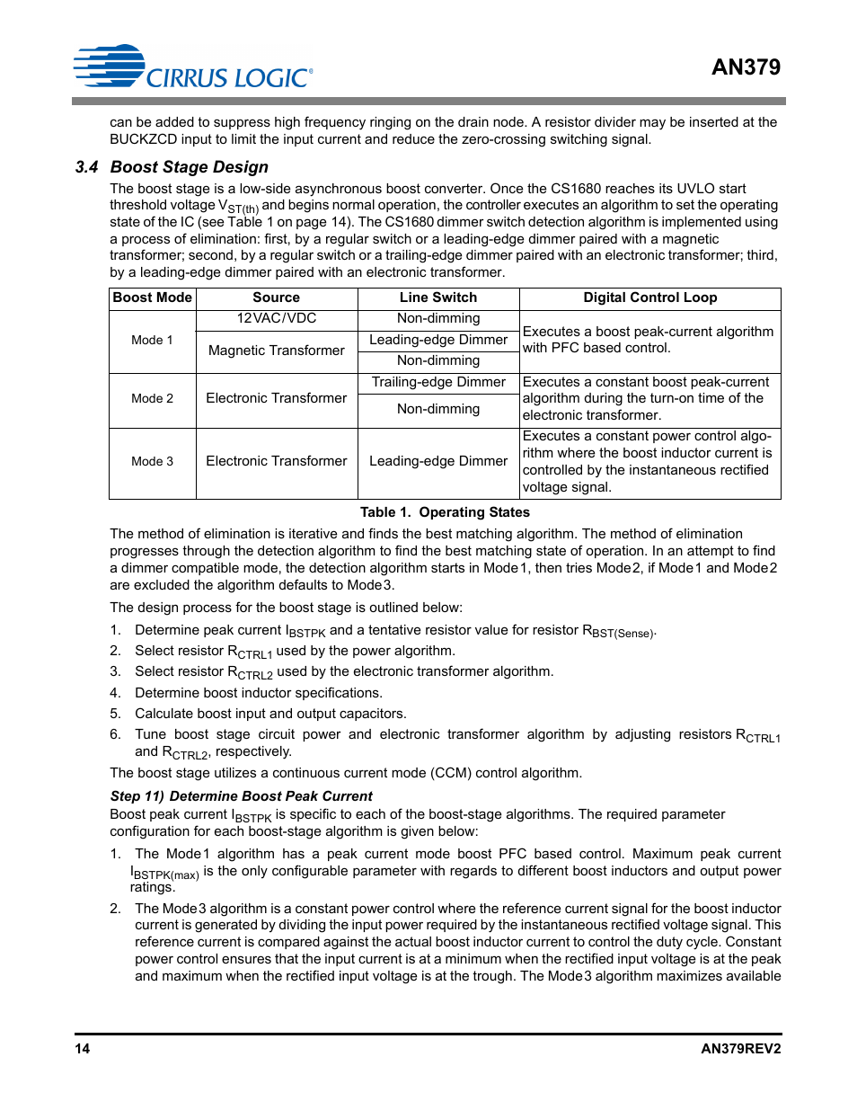 4 boost stage design, Step 11) determine boost peak current, An379 | Cirrus Logic AN379 User Manual | Page 14 / 31