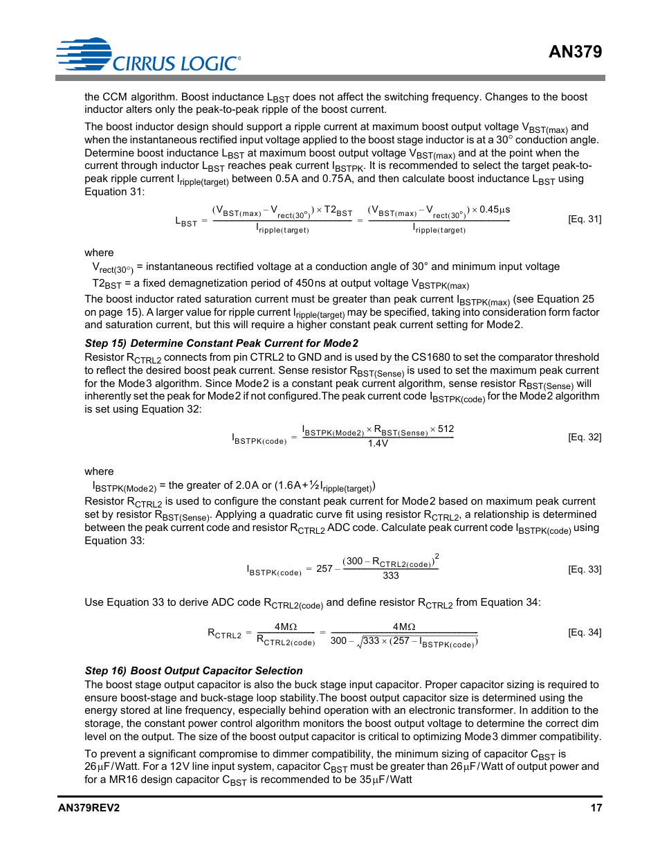 Step 16) boost output capacitor selection, An379 | Cirrus Logic AN379 User Manual | Page 17 / 31