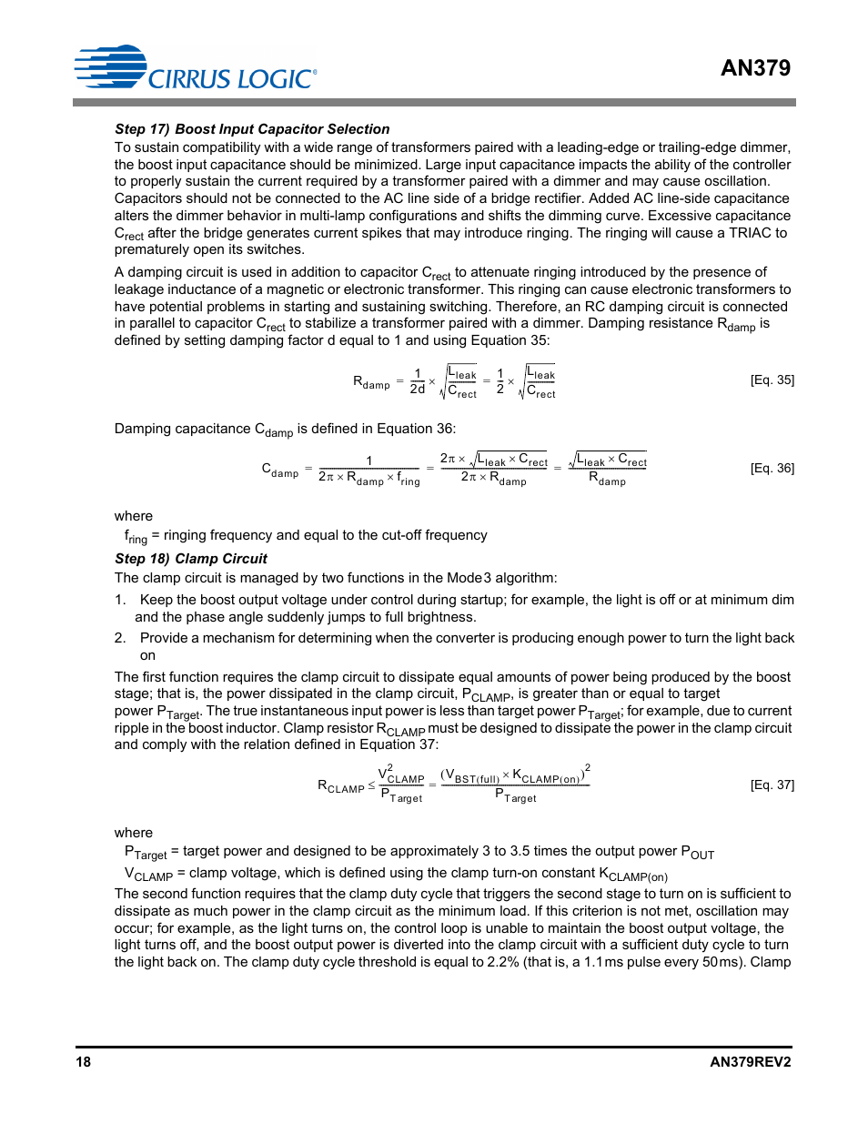 Step 17) boost input capacitor selection, Step 18) clamp circuit, An379 | Cirrus Logic AN379 User Manual | Page 18 / 31